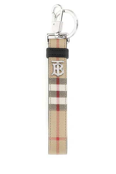 Burberry Printed E-canvas Keyring In Archivebeige