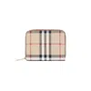Burberry Structured Check Pattern Wallet With Zip Closure In Brown