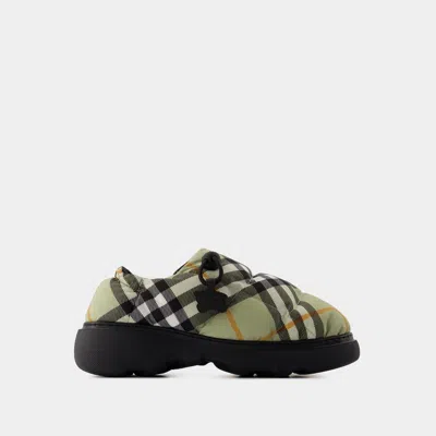 Burberry Printed Fabric Pillow Check Slip Ons