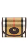 Burberry Compact Wallet With Leather Inserts In Check Pattern In Sand