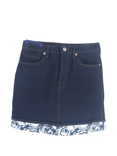 Pre-owned Burberry Printed-hem Denim Skirt In Blue