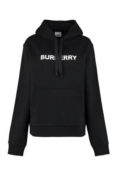 Burberry Logo Cotton Relaxed-fit Hoodie In Black