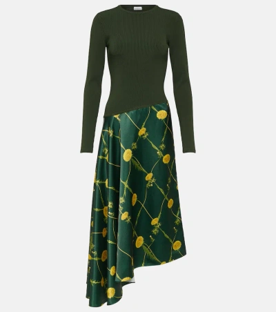 Burberry Printed Jersey And Satin Midi Dress In Green