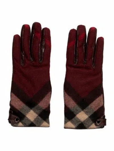 Pre-owned Burberry Printed Leather Gloves In Burgundy