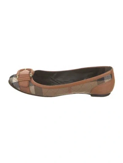 Pre-owned Burberry Printed Leather Trim Embellishment Flats In Brown