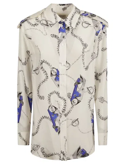 Burberry Printed Long Shirt In Blue