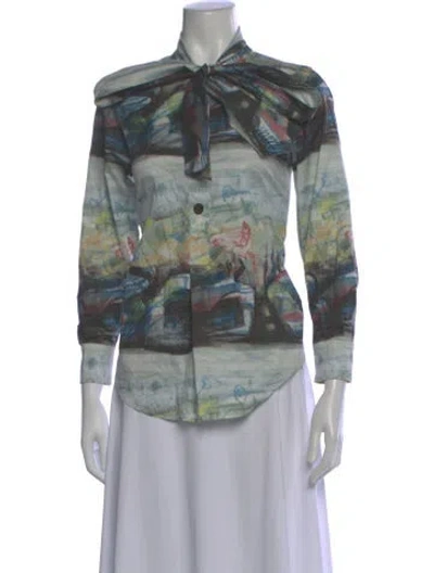 Pre-owned Burberry Printed Long Sleeve Blouse In Gray