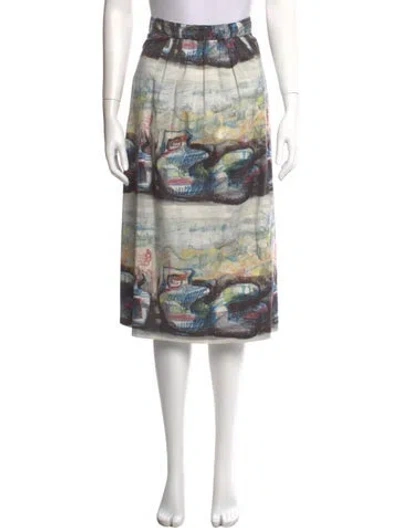 Pre-owned Burberry Printed Midi Length Skirt In Blue