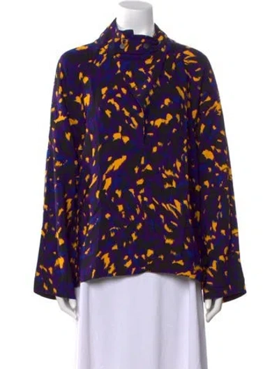 Pre-owned Burberry Printed Mock Neck Blouse In Purple