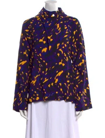 Pre-owned Burberry Printed Mock Neck Blouse W/ Tags In Multi