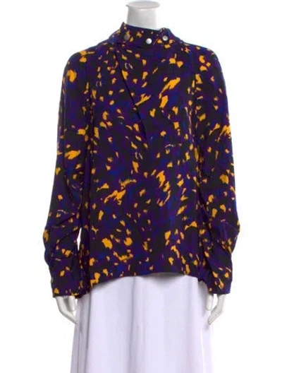 Pre-owned Burberry Printed Mock Neck Blouse W/ Tags In Multi