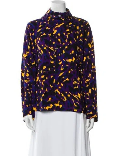 Pre-owned Burberry Printed Mock Neck Blouse W/ Tags In Purple