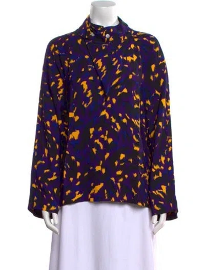 Pre-owned Burberry Printed Mock Neck Blouse W/ Tags In Purple