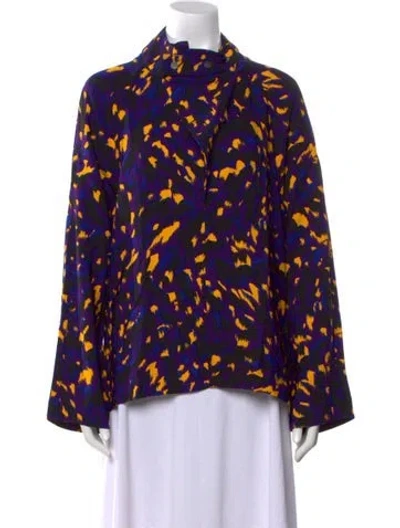 Pre-owned Burberry Printed Mock Neck Blouse W/ Tags In Purple