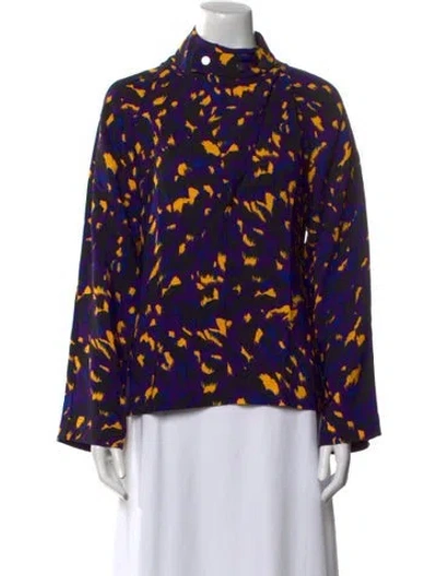 Pre-owned Burberry Printed Mock Neck Blouse W/ Tags In Purple