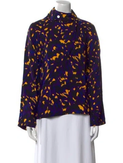 Pre-owned Burberry Printed Mock Neck Blouse W/ Tags In Purple