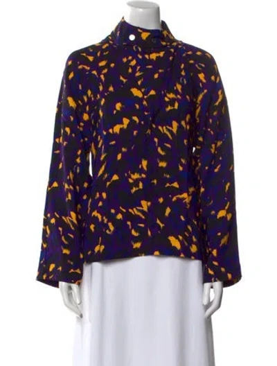 Pre-owned Burberry Printed Mock Neck Blouse W/ Tags In Purple