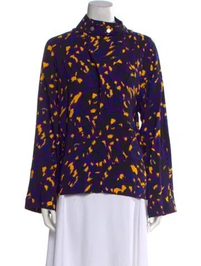 Pre-owned Burberry Printed Mock Neck Blouse W/ Tags In Purple