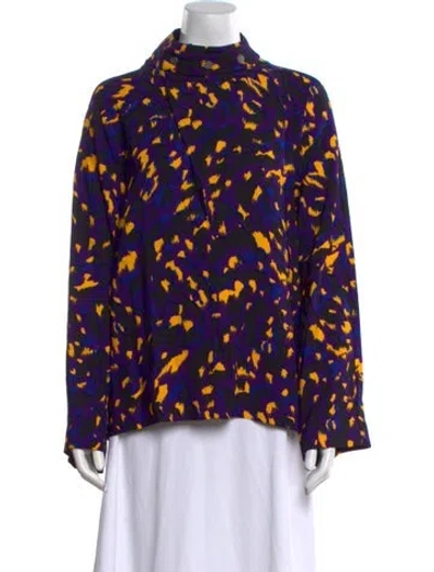 Pre-owned Burberry Printed Mock Neck Blouse W/ Tags In Purple
