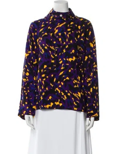 Pre-owned Burberry Printed Mock Neck Blouse W/ Tags In Purple