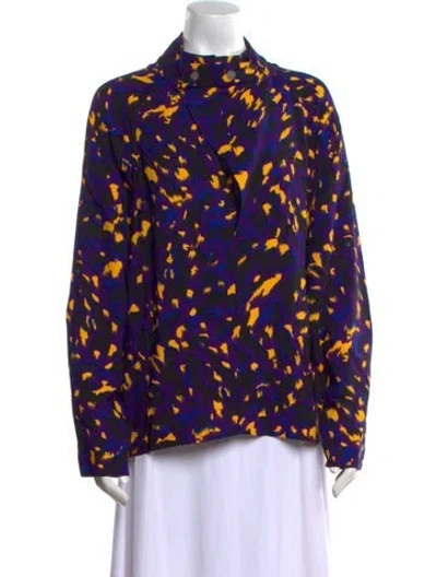 Pre-owned Burberry Printed Mock Neck Blouse W/ Tags In Purple