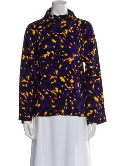 Pre-owned Burberry Printed Mock Neck Blouse W/ Tags In Purple