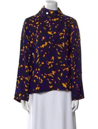 Pre-owned Burberry Printed Mock Neck Blouse W/ Tags In Purple