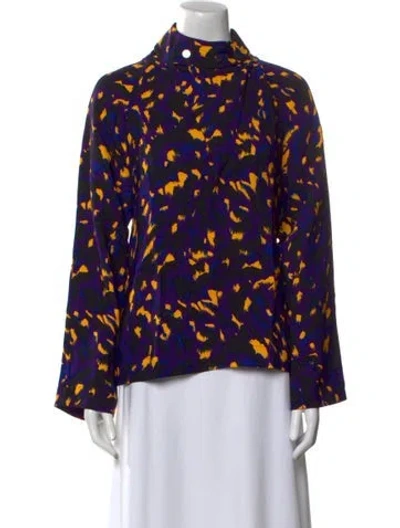 Pre-owned Burberry Printed Mock Neck Blouse W/ Tags In Purple