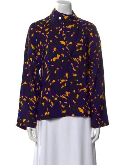 Pre-owned Burberry Printed Mock Neck Blouse W/ Tags In Purple