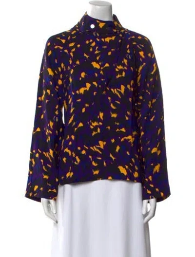 Pre-owned Burberry Printed Mock Neck Blouse W/ Tags In Purple