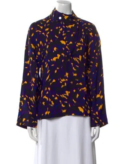 Pre-owned Burberry Printed Mock Neck Blouse W/ Tags In Purple
