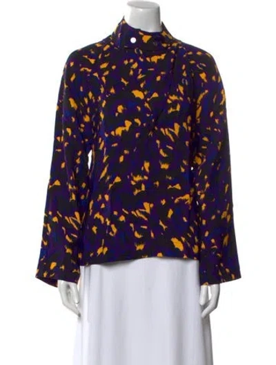 Pre-owned Burberry Printed Mock Neck Blouse W/ Tags In Purple