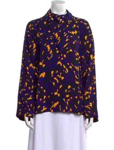 Pre-owned Burberry Printed Mock Neck Blouse W/ Tags In Purple