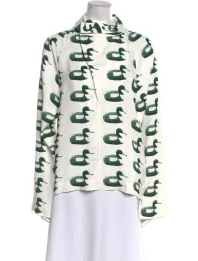 Pre-owned Burberry Printed Mock Neck Blouse W/ Tags In White