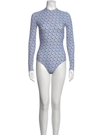 Pre-owned Burberry Printed Mock Neck Bodysuit In Blue