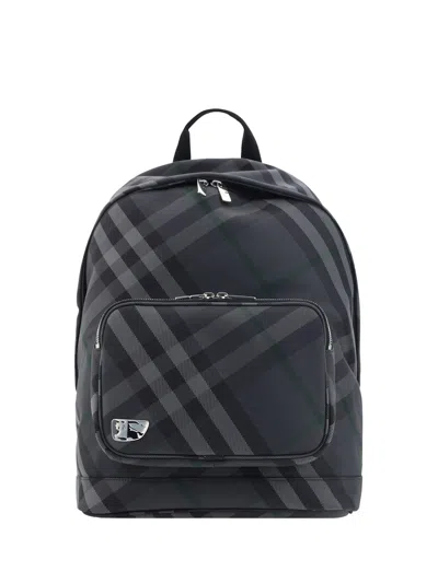 Burberry Printed Nylon Blend Grid Backpack In Charcoal