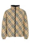 Burberry Beige Reversible Down Jacket With Hood And All-over Check Motif In Tech Fabric Man