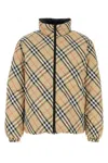Burberry Beige Reversible Down Jacket With Hood And All-over Check Motif In Tech Fabric Man In Sandipcheck