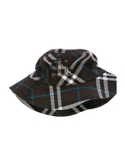 Pre-owned Burberry Printed Patch Bucket Hat In Black/blue