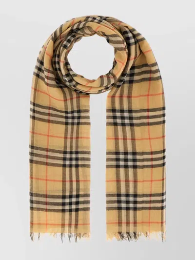 Burberry Printed Pattern Cotton Scarf In Brown