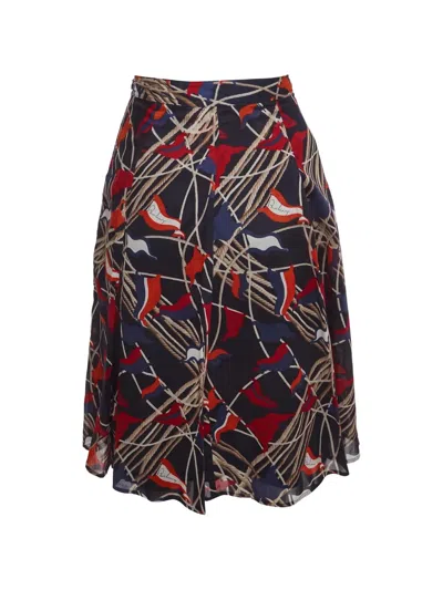 Pre-owned Burberry Printed Pleated Midi Skirt In Blue