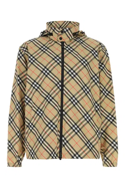 Burberry Men Printed Polyester Windbreaker In Brown