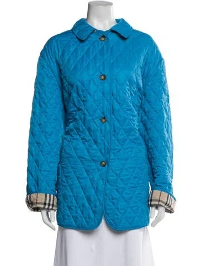 Pre-owned Burberry Printed Puffer Coat In Blue