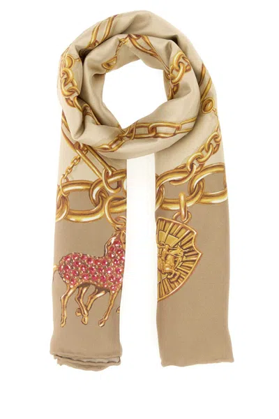 Burberry Chain And Pharaoh Silk Scarf In Brown