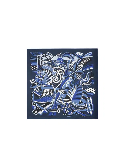 Burberry Printed Silk Scarf In Blue
