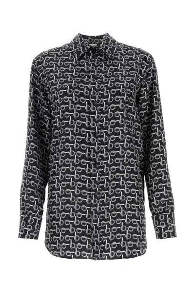 Burberry Logo-monogram Silk Shirt In Black