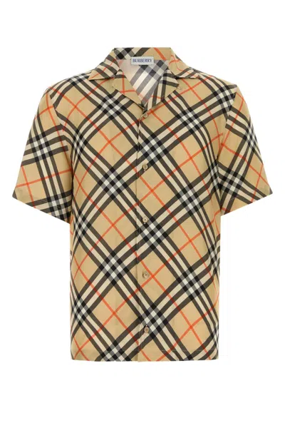 Burberry Nova Plaid Silk Cuban Collar Shirt In Neutral