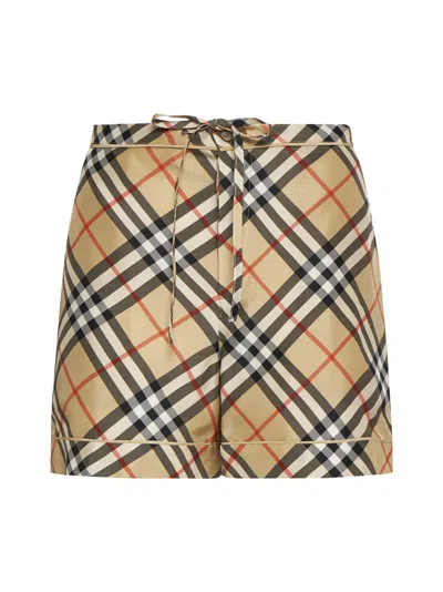 Burberry Printed Silk Shorts In Sandipcheck