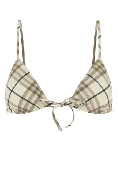 Burberry Printed Stretch Nylon Bikini Top In White
