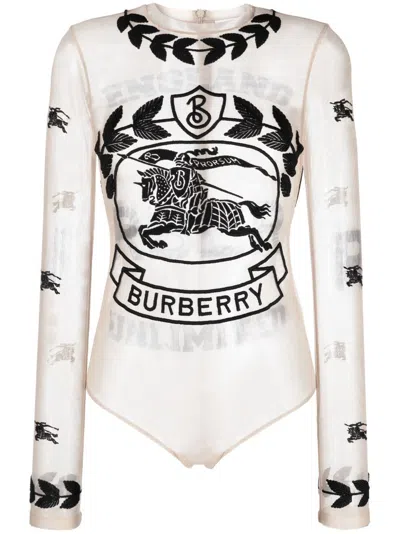 BURBERRY PRINTED STRETCH TULLE BODYSUIT FOR WOMEN